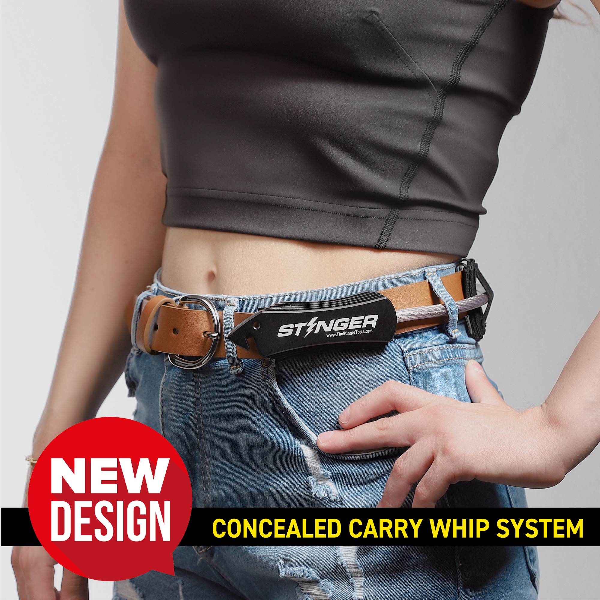 Stinger Concealed Carry Whip System: Car Emergency Tool with Seat Belt Cutter and Window Breaker, Original Design in USA