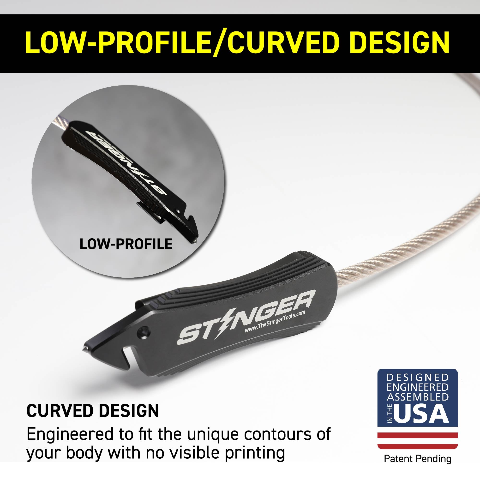 Stinger Concealed Carry Whip System: Car Emergency Tool with Seat Belt Cutter and Window Breaker, Original Design in USA