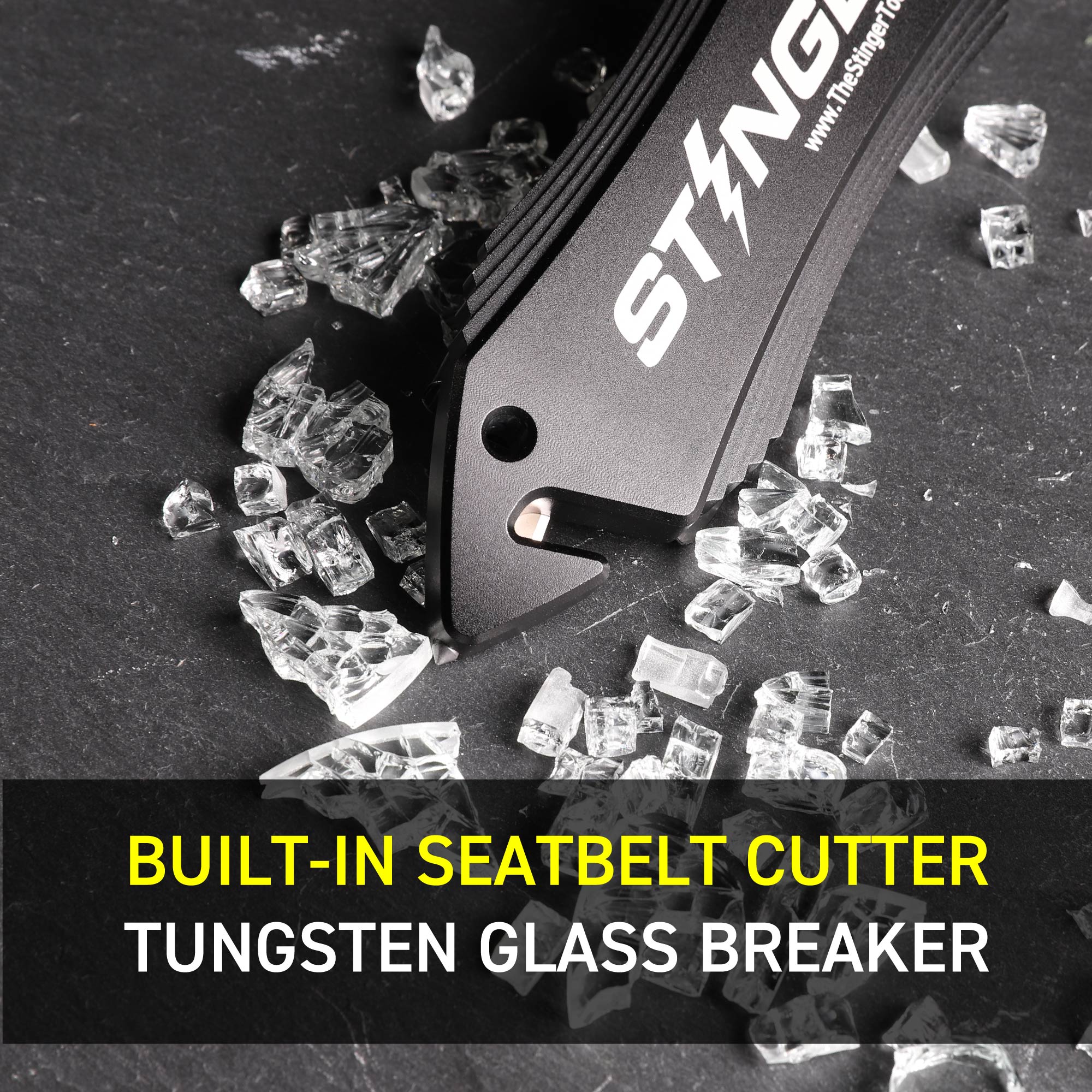 Stinger Concealed Carry Whip System: Car Emergency Tool with Seat Belt Cutter and Window Breaker, Original Design in USA