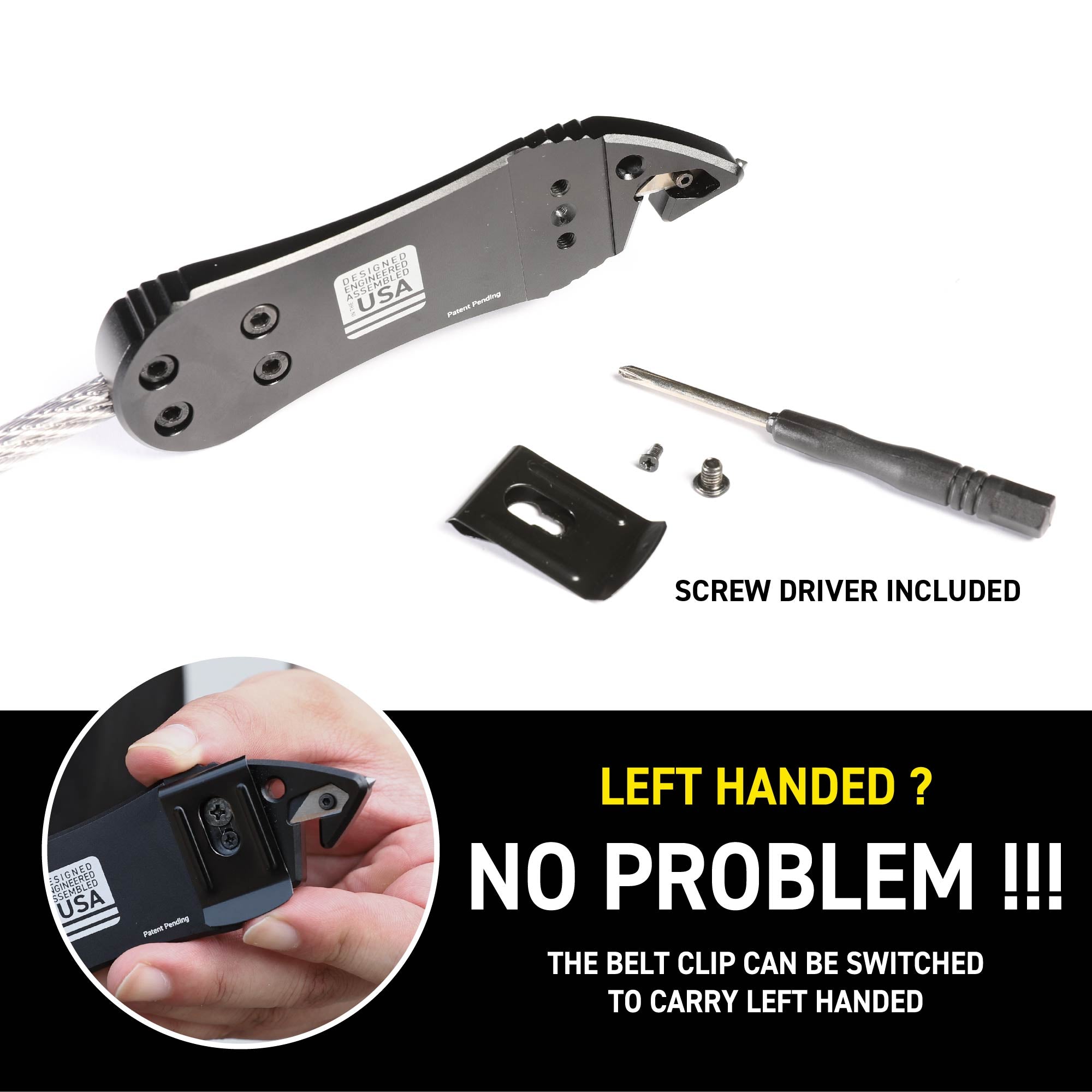 Stinger Concealed Carry Whip System: Car Emergency Tool with Seat Belt Cutter and Window Breaker, Original Design in USA